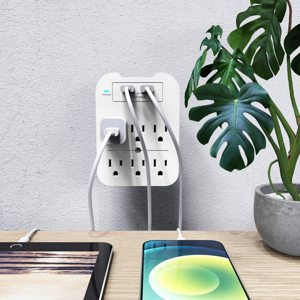 Fast Charge Surge Protector – 2-Pack White, 6 Outlets + 2 USB Ports