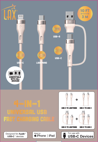 10ft 4-in-1 USB-C/Iphone Charging Cable