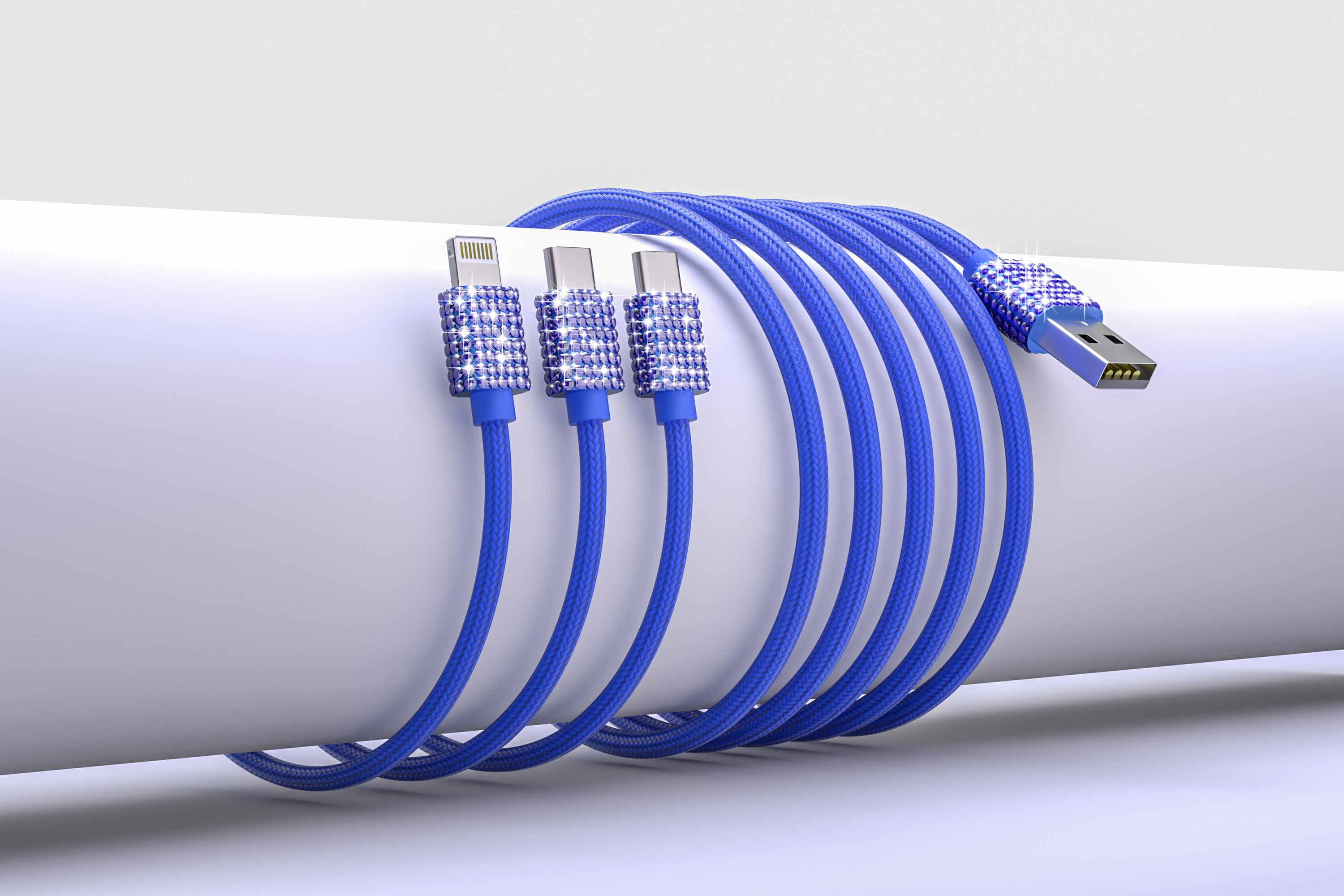 3 in 1 Fast Bling Charging Cable 1x Iphone 2x USB-C Various Attractive color