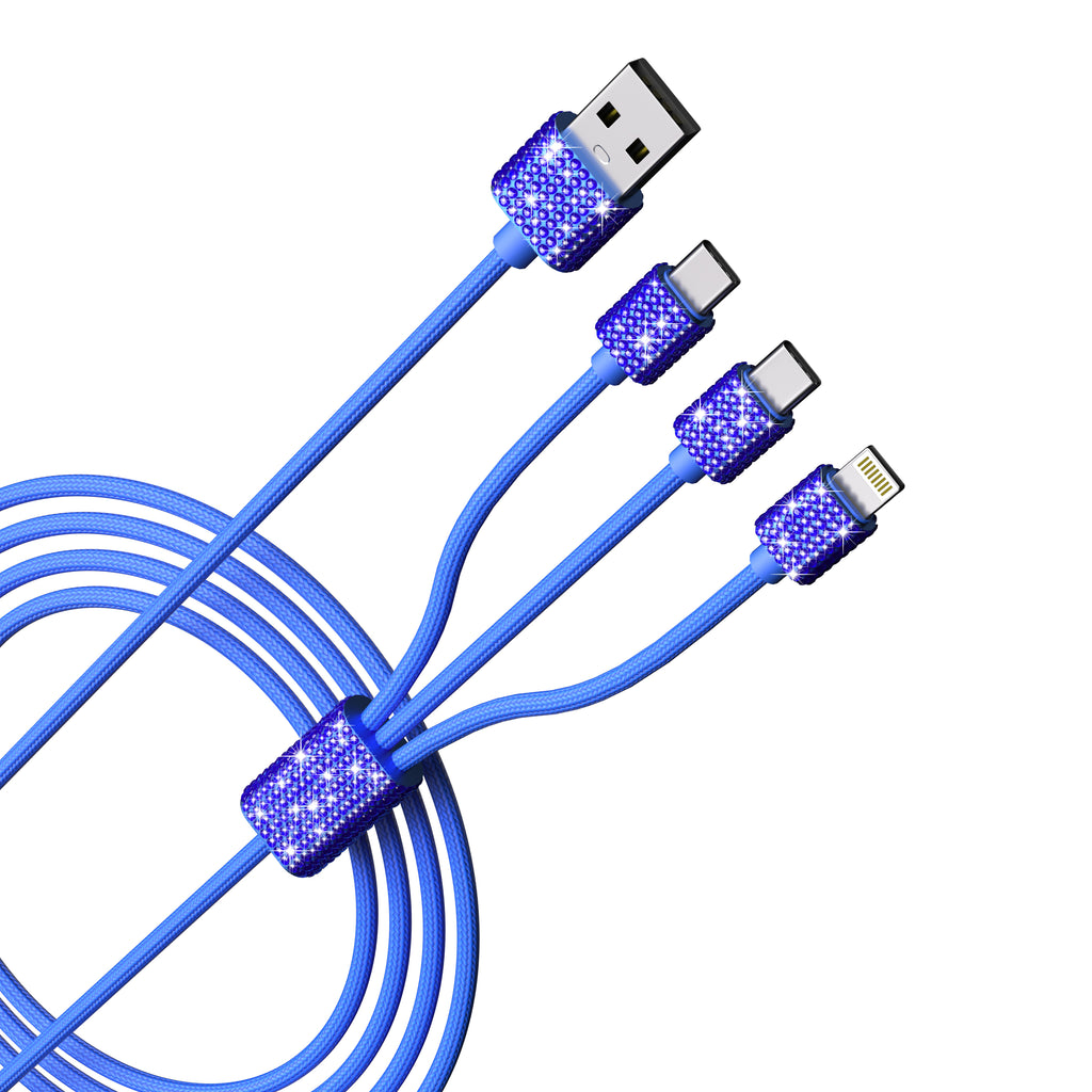3 in 1 Fast Bling Charging Cable 1x Iphone 2x USB-C Various Attractive color
