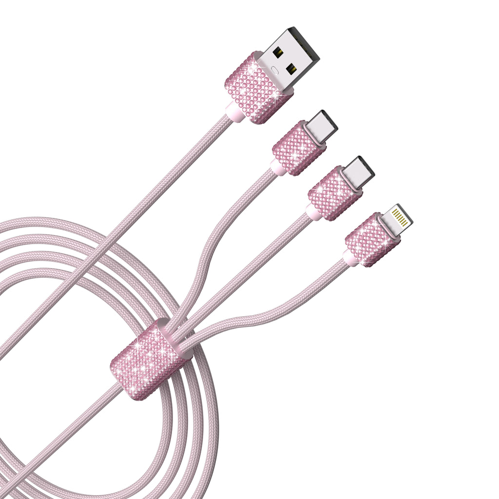 3 in 1 Fast Bling Charging Cable 1x Iphone 2x USB-C Various Attractive color