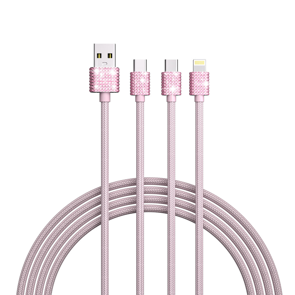 3 in 1 Fast Bling Charging Cable 1x Iphone 2x USB-C Various Attractive color