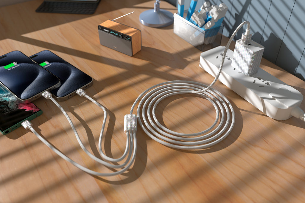 3 in 1 Fast Bling Charging Cable 1x Iphone 2x USB-C Various Attractive color