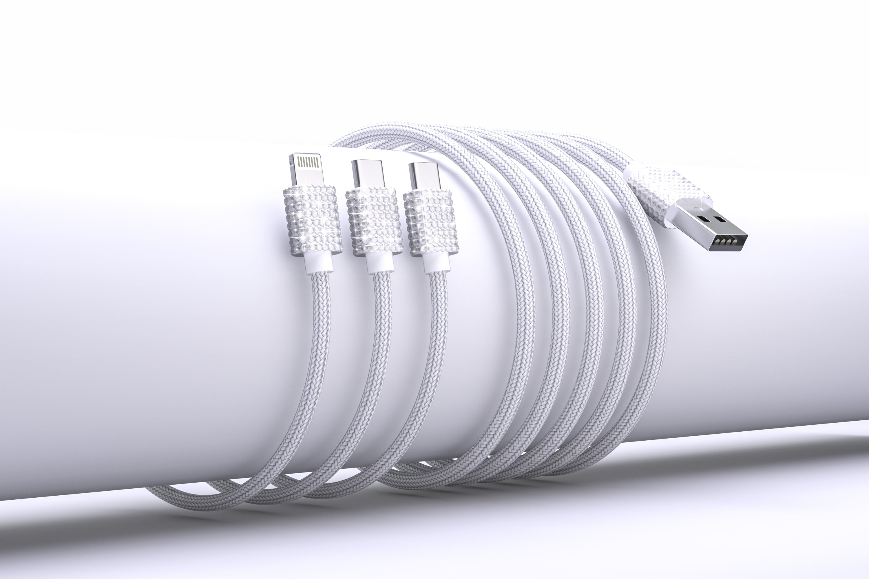 3 in 1 Fast Bling Charging Cable 1x Iphone 2x USB-C Various Attractive color