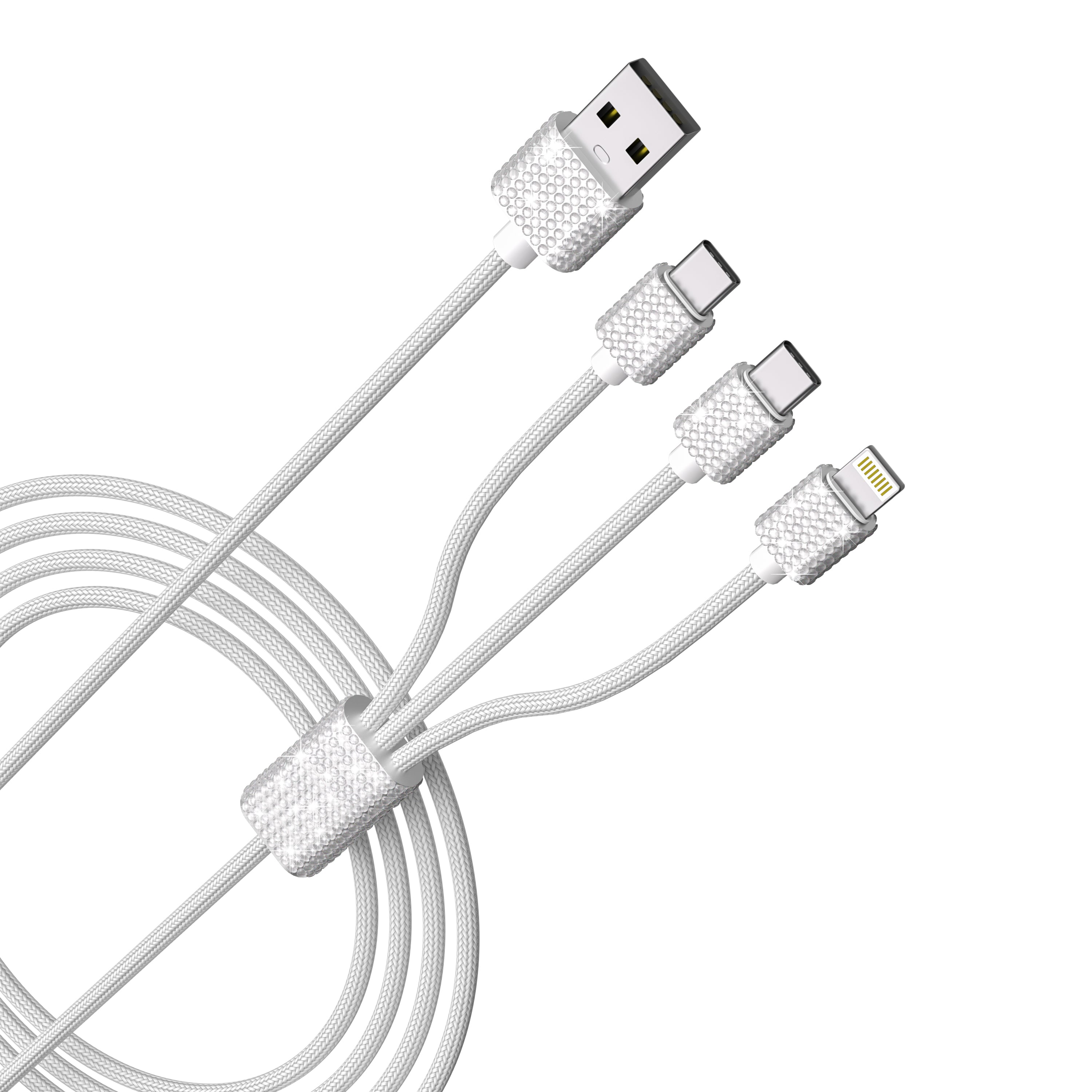 3 in 1 Fast Bling Charging Cable 1x Iphone 2x USB-C Various Attractive color
