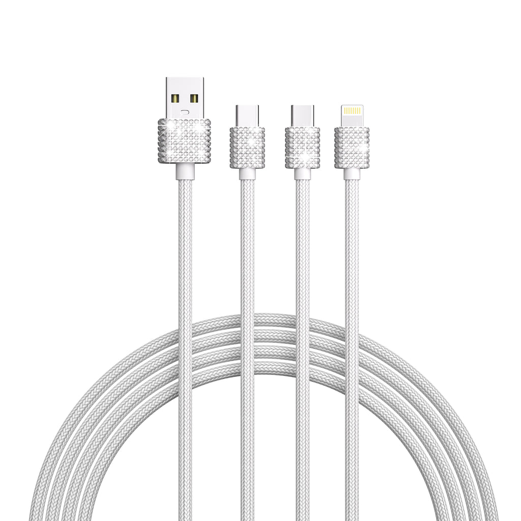 3 in 1 Fast Bling Charging Cable 1x Iphone 2x USB-C Various Attractive color