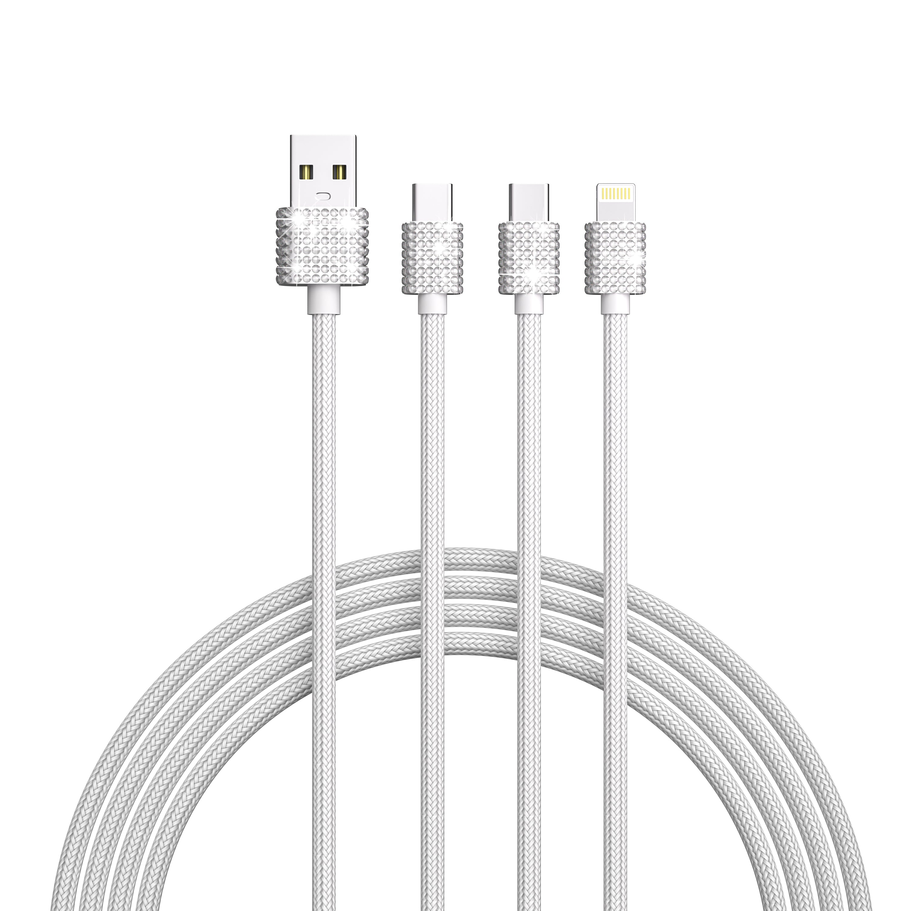 3 in 1 Fast Bling Charging Cable 1x Iphone 2x USB-C Various Attractive color