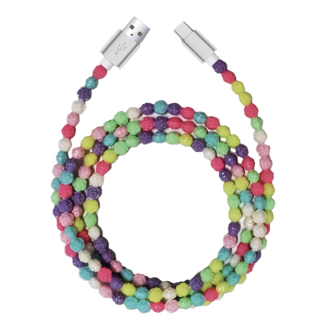 Beaded USB Cable - A to C & Iphone - 6ft Candy Style