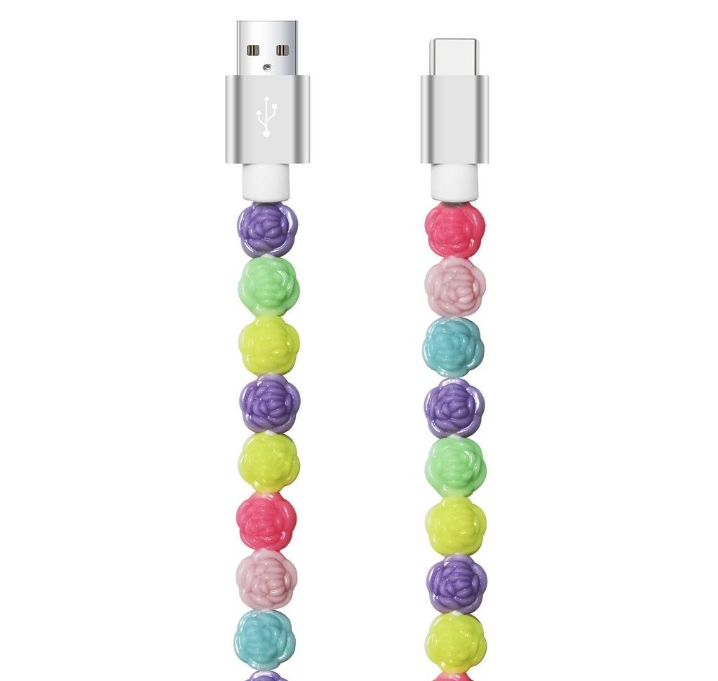 LAX Gadgets Colorful Floral Beaded USB-A to USB-C Charging Cable