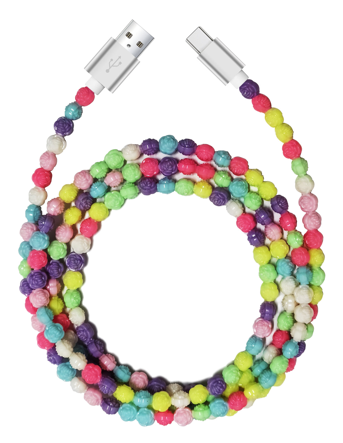 LAX Gadgets Colorful Floral Beaded USB-A to USB-C Charging Cable