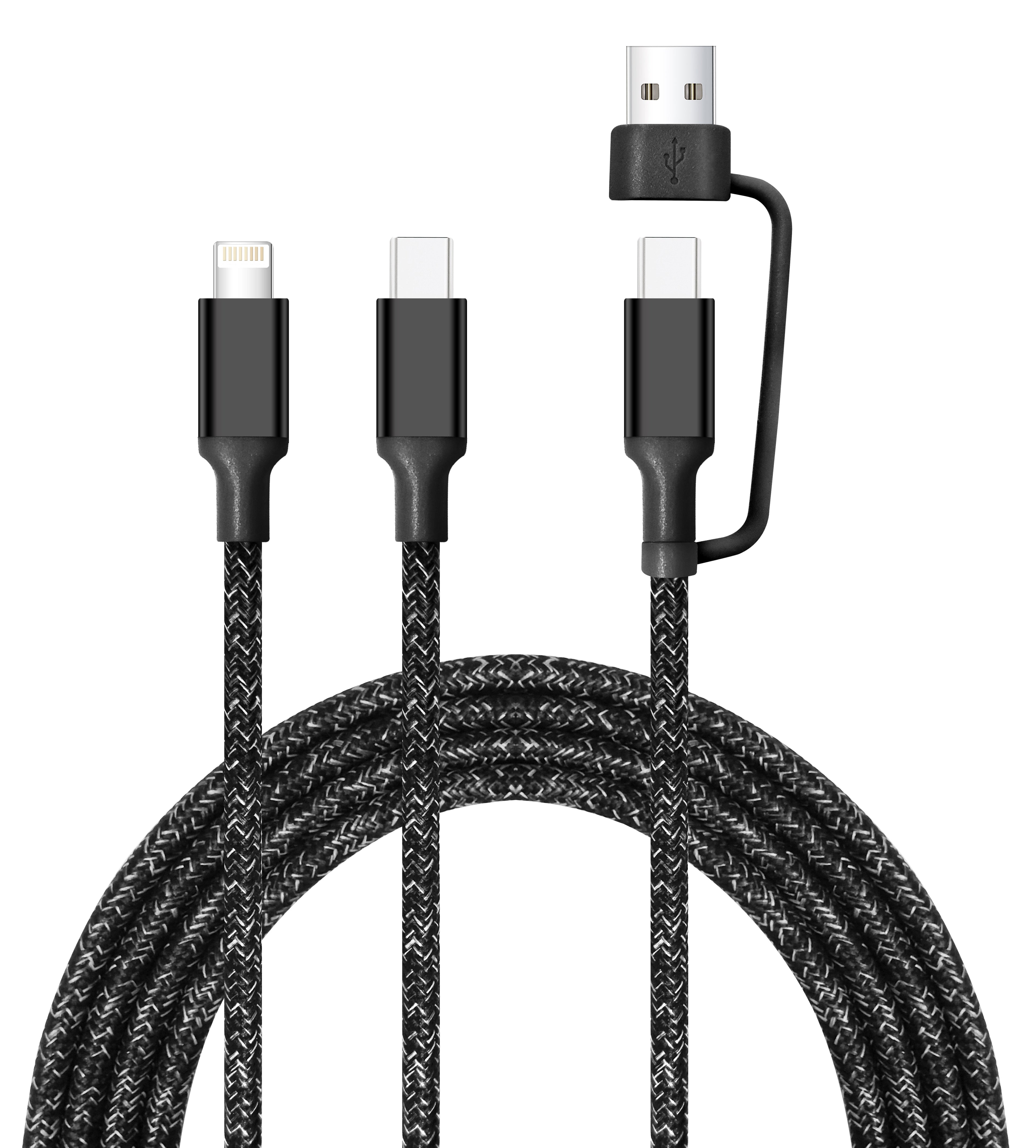 4-in-1 USB Cable - Black & Pink - USB-A/C to C/Iphone - 6