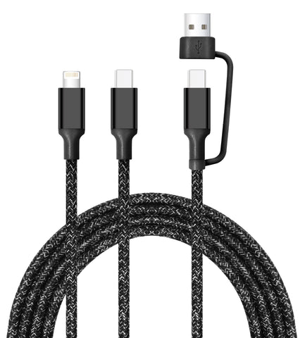 4-in-1 USB Cable - Black & Pink - USB-A/C to C/Lightning - 6
