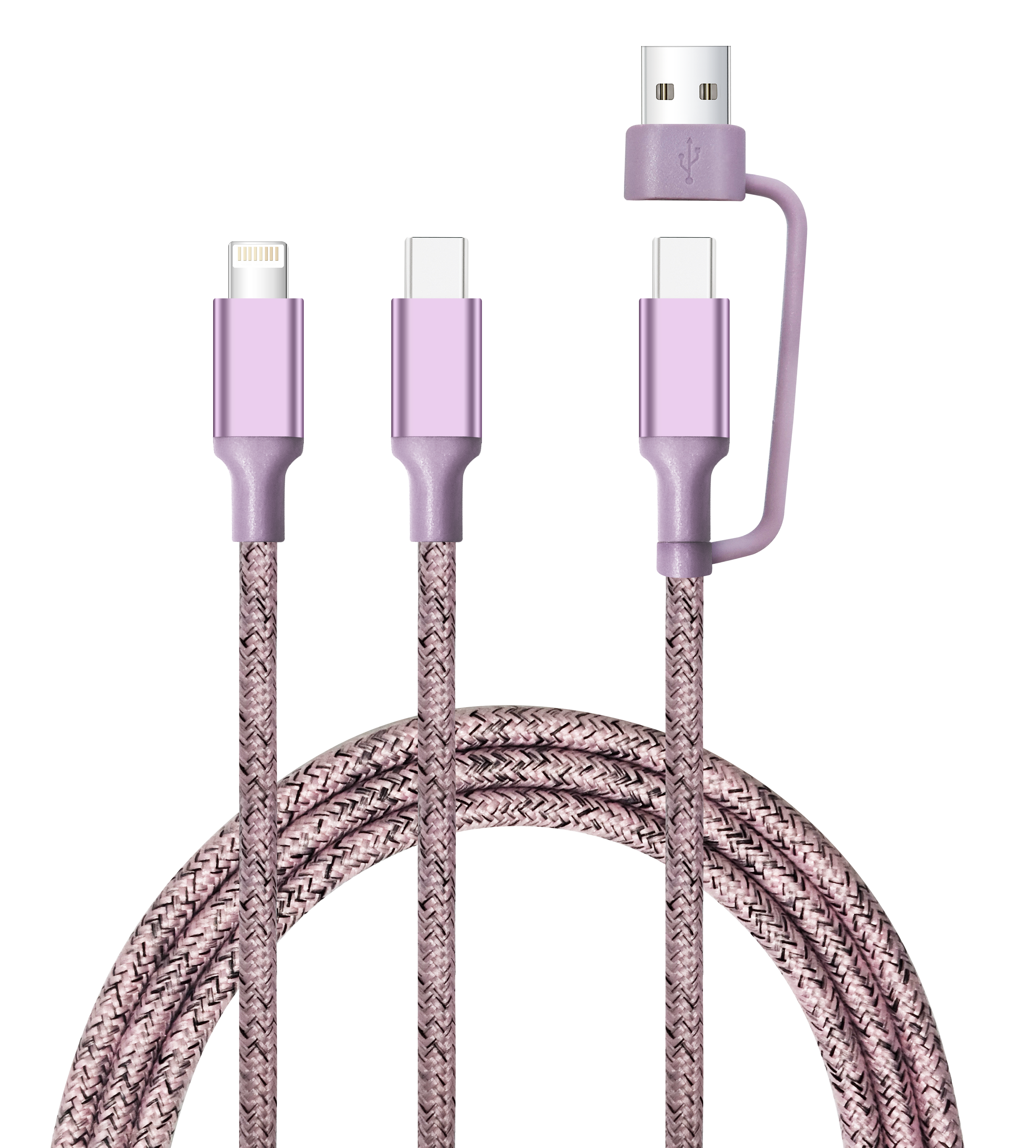 4-in-1 USB Cable - Black & Pink - USB-A/C to C/Iphone - 6