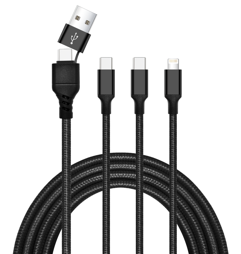 4-in-1 Cable USB-A / USB-C to USB-C + USB-C + Iphone - 6ft