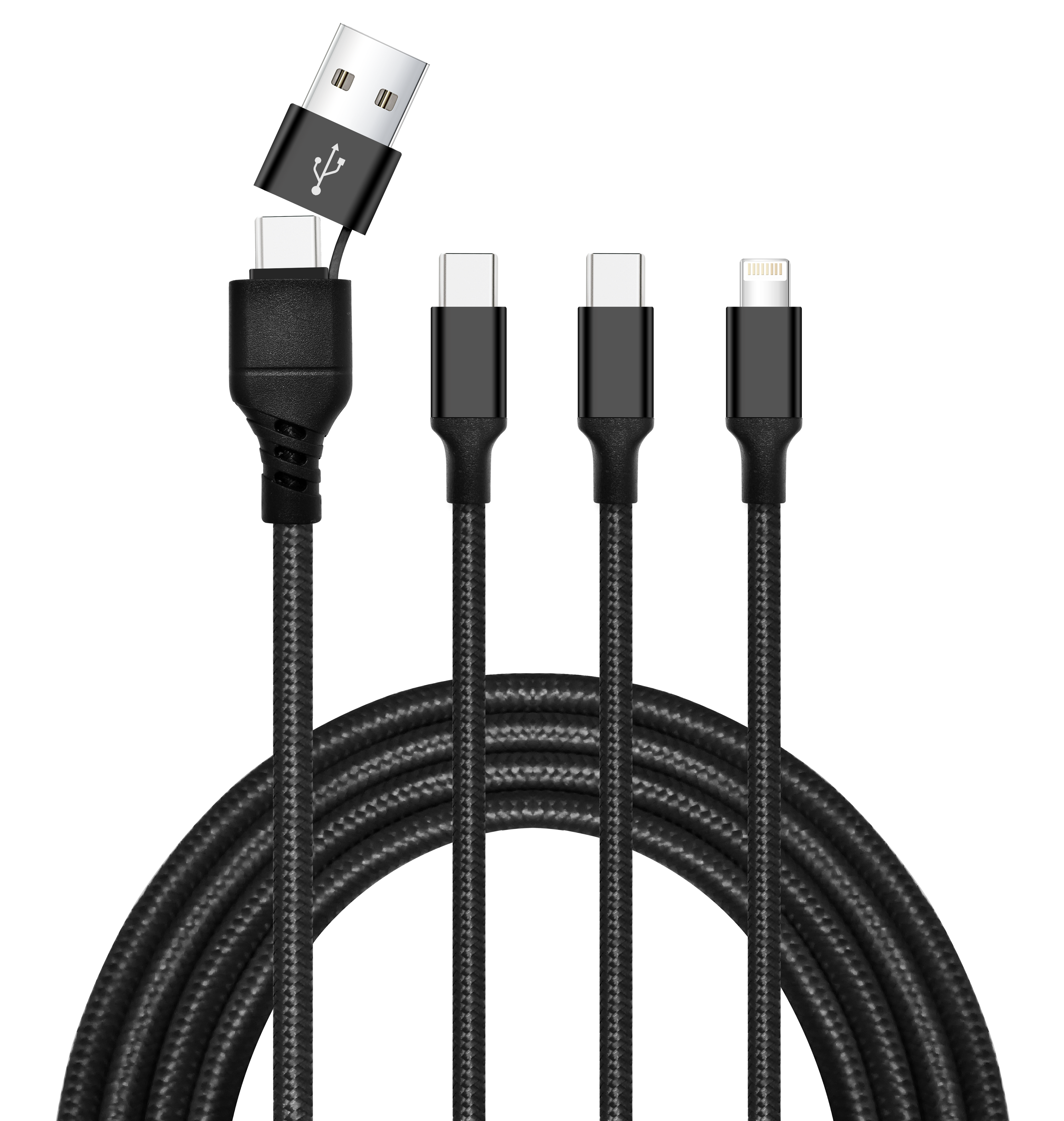 4-in-1 Cable USB-A / USB-C to USB-C + USB-C + Iphone - 6ft