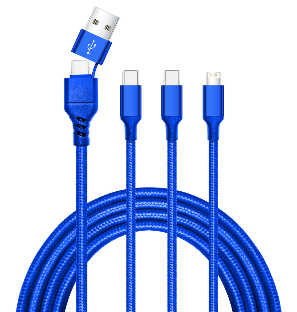 4-in-1 Cable USB-A / USB-C to USB-C + USB-C + Iphone - 6ft