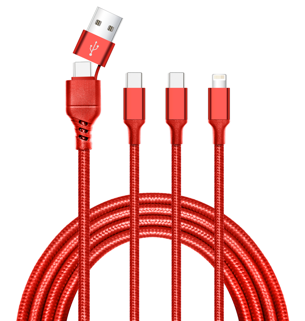 4-in-1 Cable USB-A / USB-C to USB-C + USB-C + Iphone - 6ft