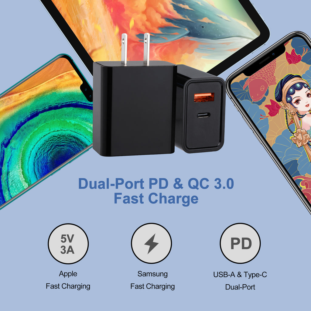 2-Pack PD 20W 2-Port USB-C Wall Charger - Black & White