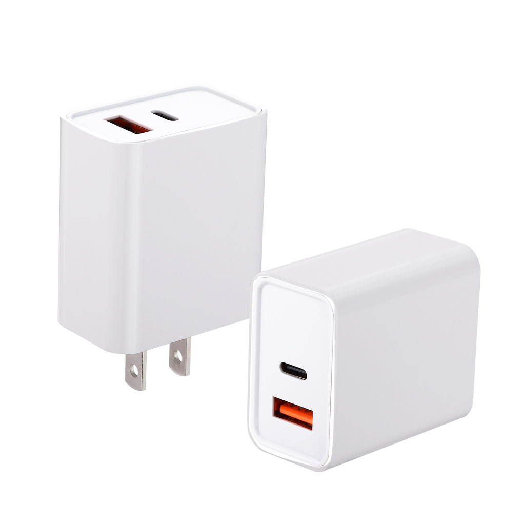 2-Pack PD 20W 2-Port USB-C Wall Charger - Black & White