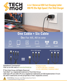 Tech Mod USB PD 20W Wall Charger with 6-in-1 Cable USB-A / USB-C to USB-C + USB-C + Ligthning - Black