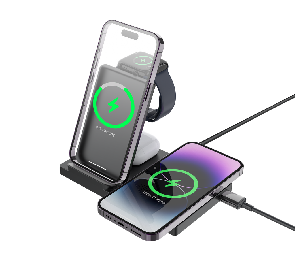 LAX Gadgets 5-in-1 Wireless Fast Rapid Charging Stand For Iphone/Ipad, Airpods and Watch Bands