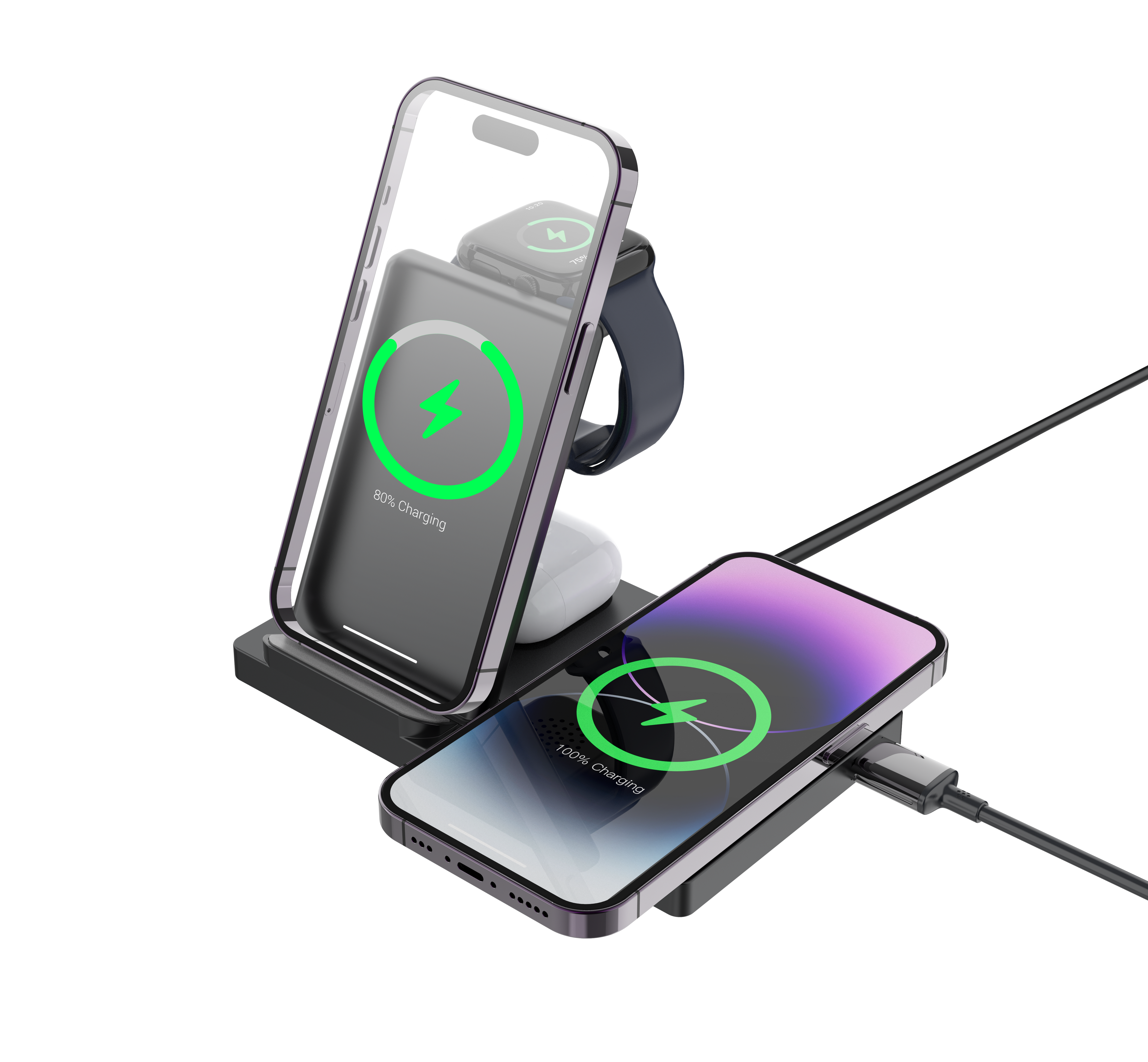 LAX Gadgets 5-in-1 Wireless Fast Rapid Charging Stand For Iphone/Ipad, Airpods and Watch Bands