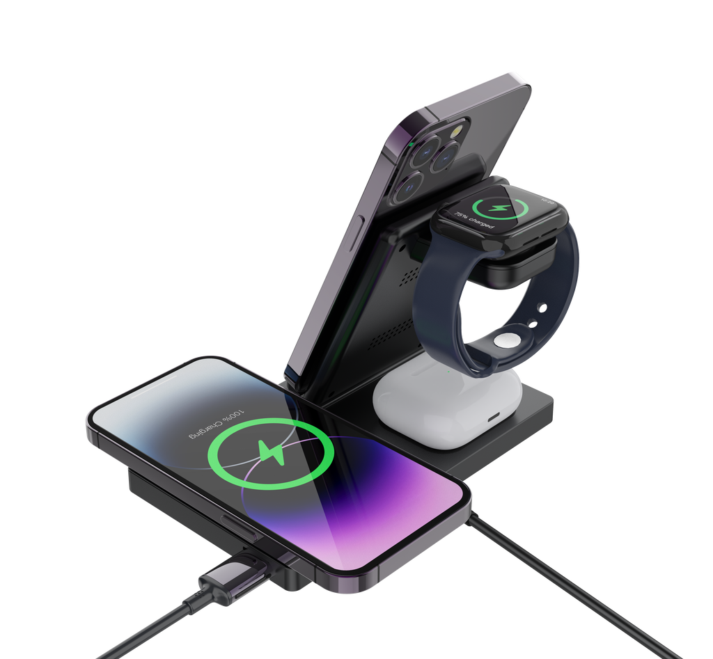 LAX Gadgets 5-in-1 Wireless Fast Rapid Charging Stand For Iphone/Ipad, Airpods and Watch Bands