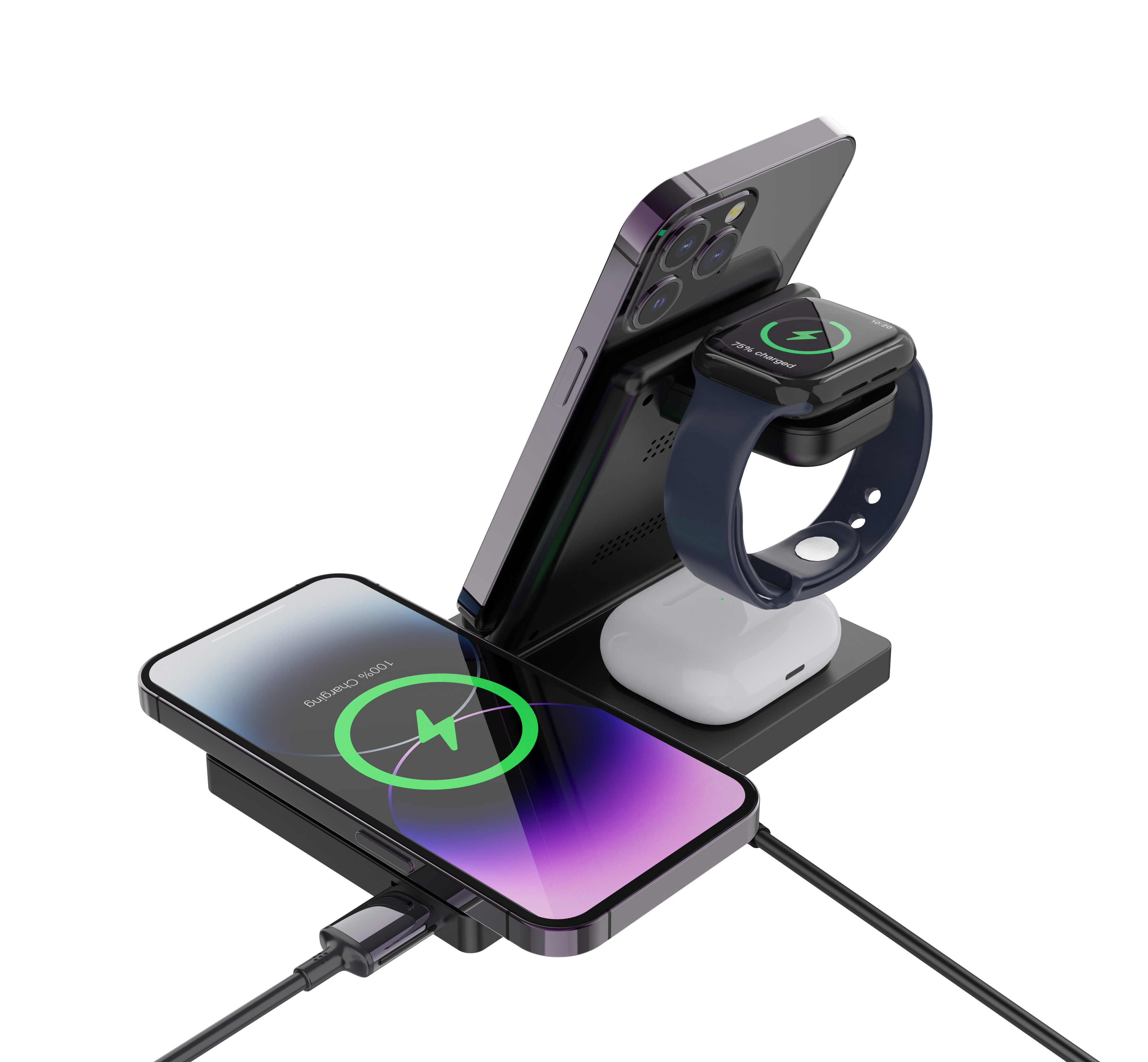 LAX Gadgets 5-in-1 Wireless Fast Rapid Charging Stand For Iphone/Ipad, Airpods and Watch Bands