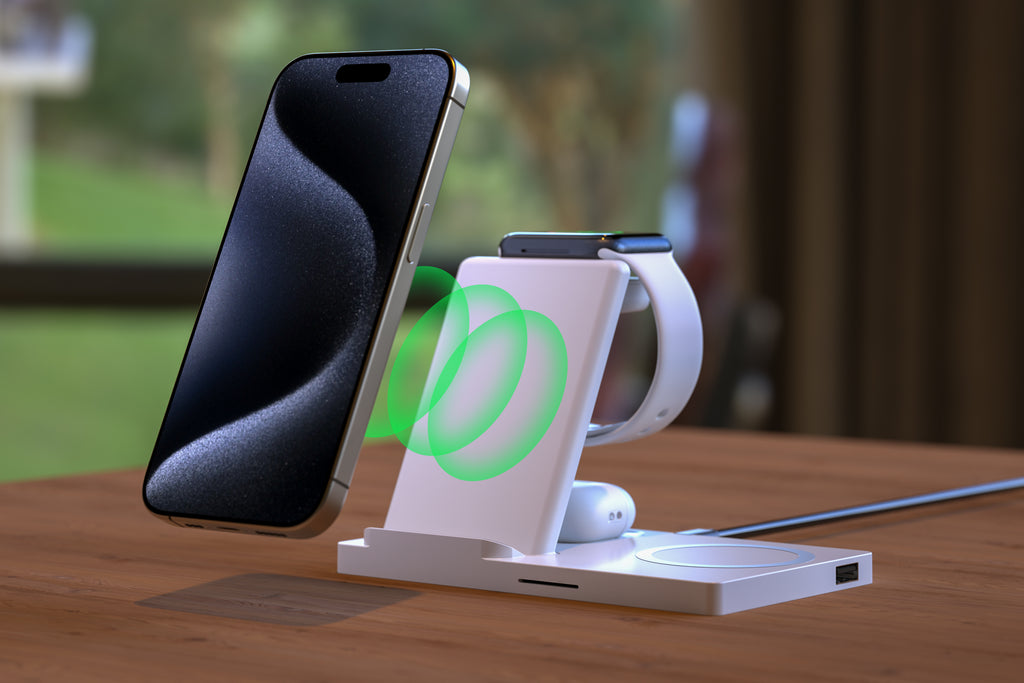 LAX Gadgets 5-in-1 Wireless Fast Rapid Charging Stand For Iphone/Ipad, Airpods and Watch Bands