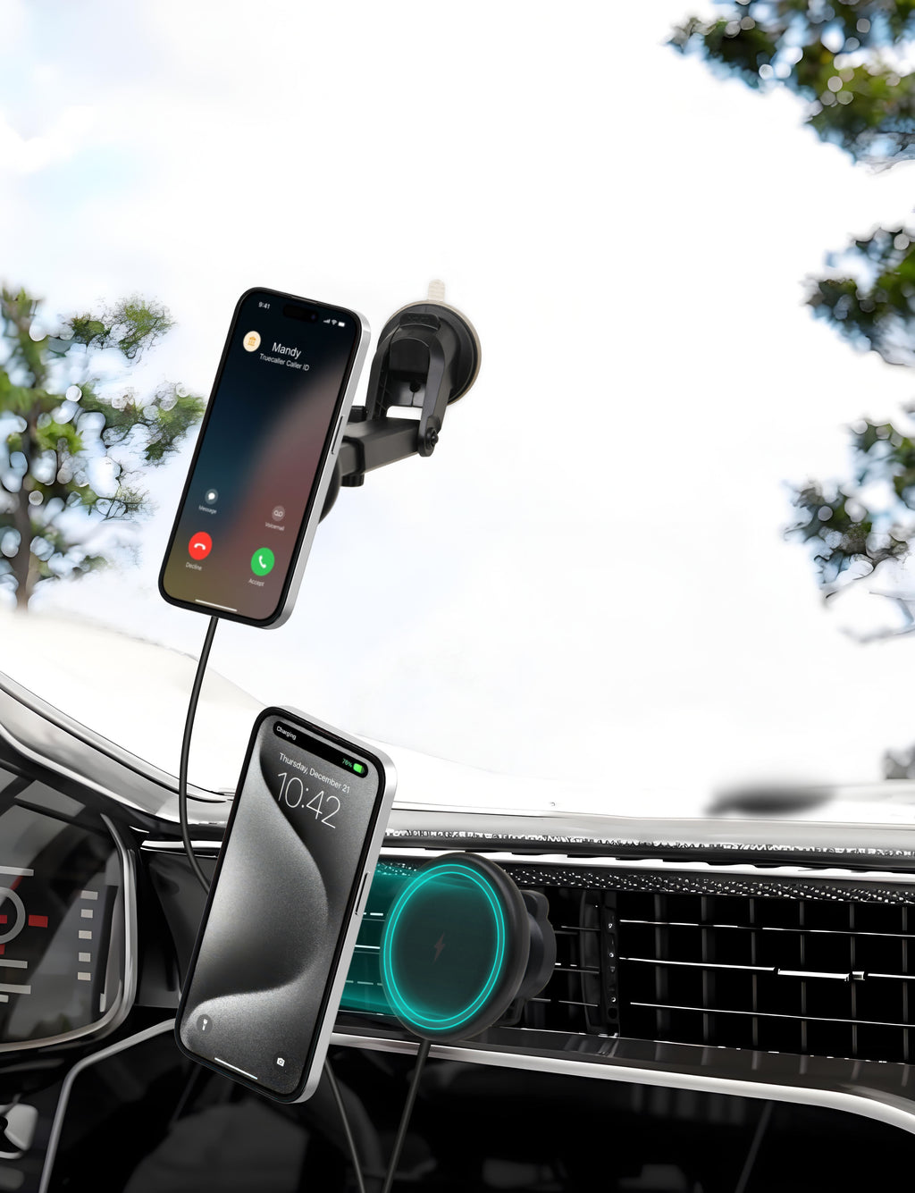 5-in-1 MagSafe Compatible Wireless Car Charger Mount with Bu