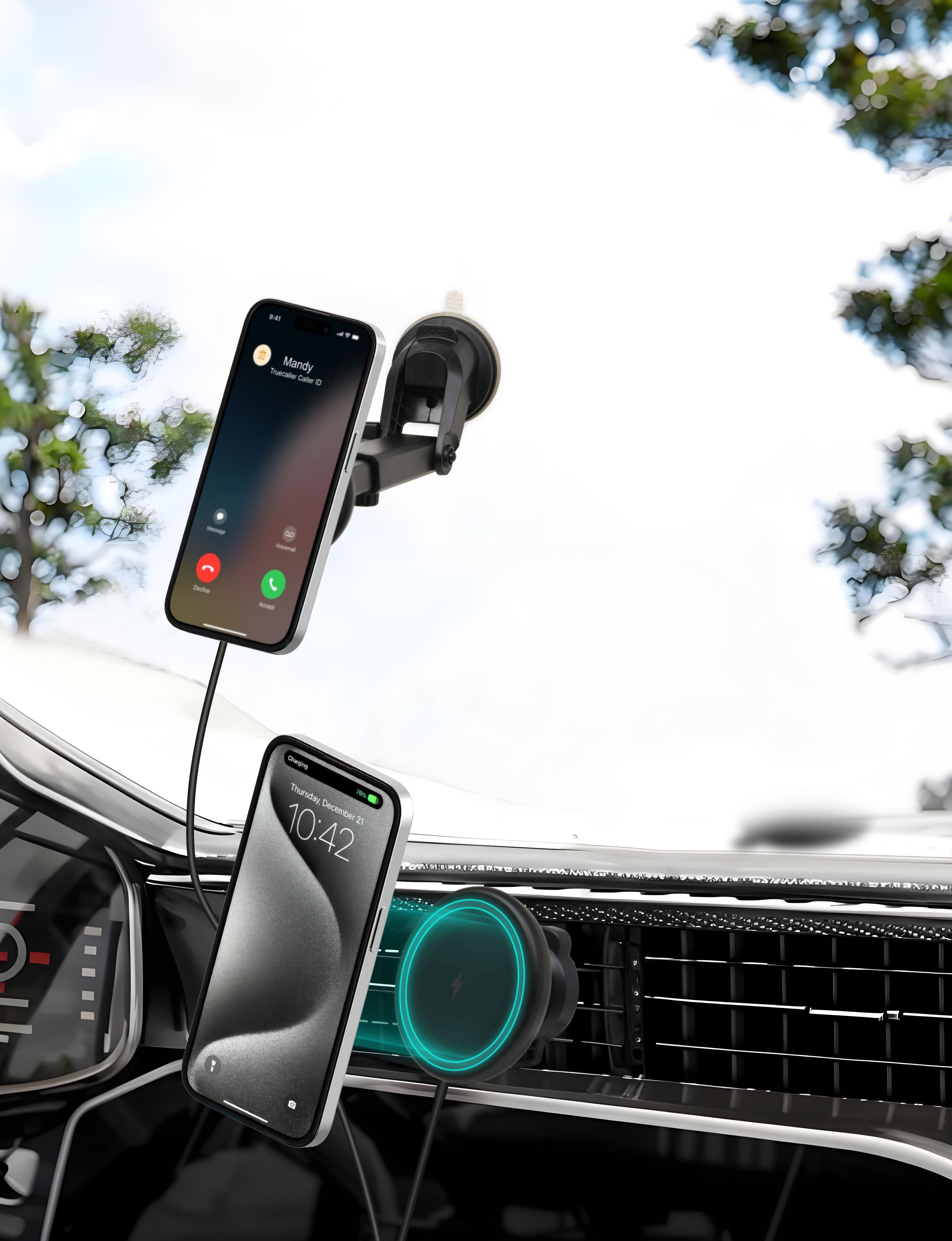 5-in-1 MagSafe Compatible Wireless Car Charger Mount with Bu
