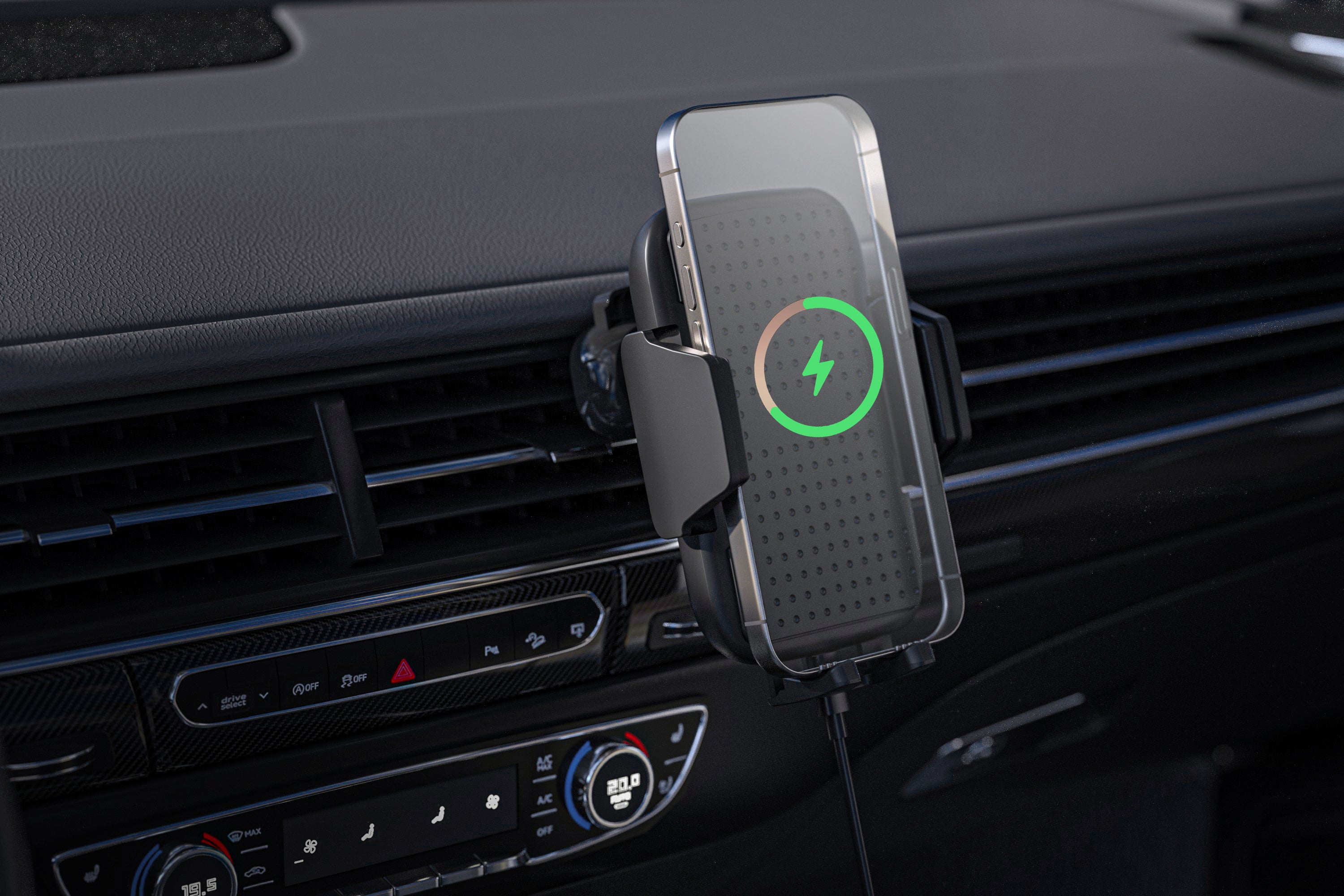 Wireless Charging Vent Mount with 20W Car Charger and USB-C to USB-C Cable