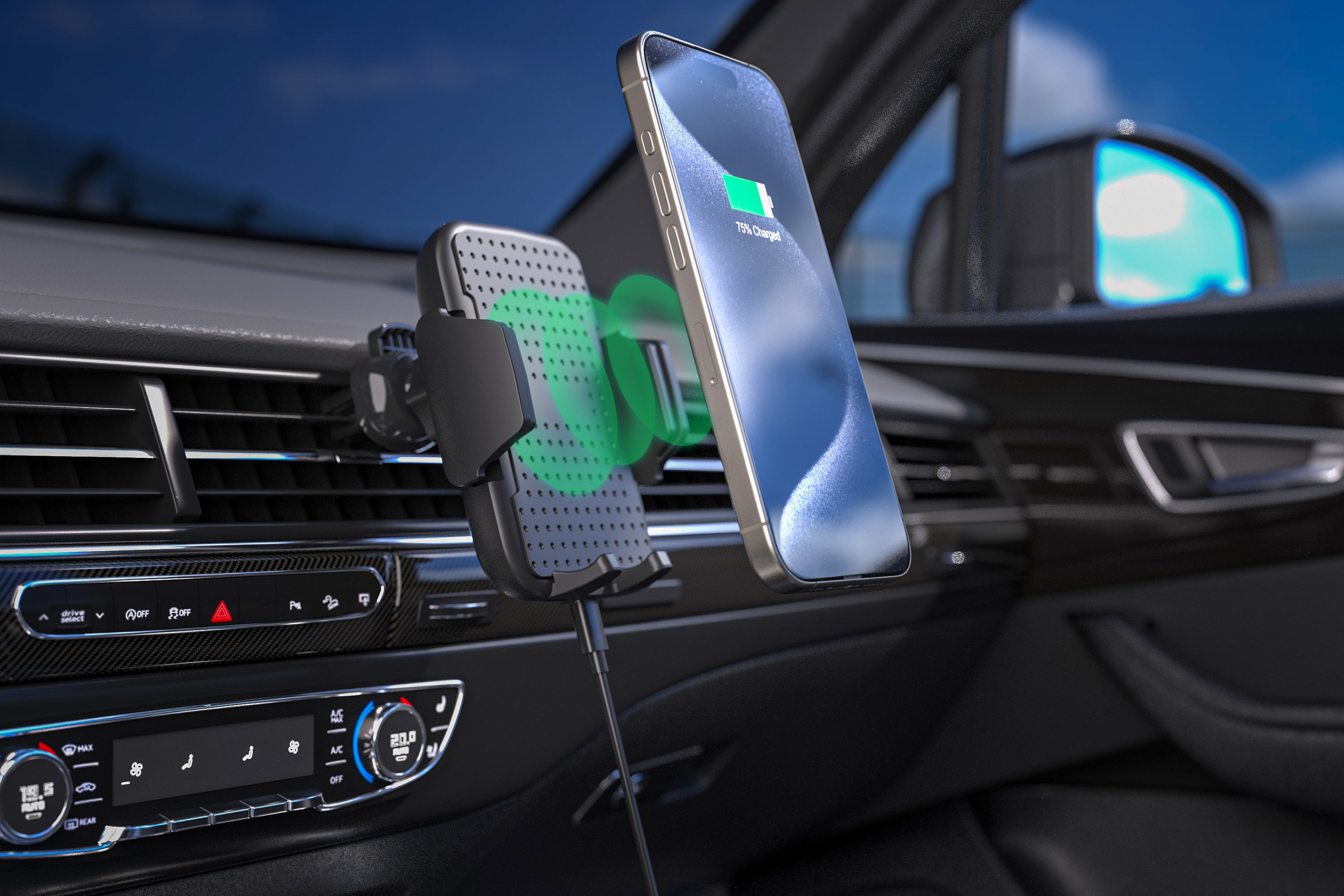 Wireless Charging Vent Mount with 20W Car Charger and USB-C to USB-C Cable