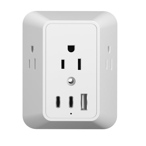 LAX Wall Plate Surge Protector Outlet Adapter with 3 Outlets, 2 USB-C Ports, and 1 USB Port