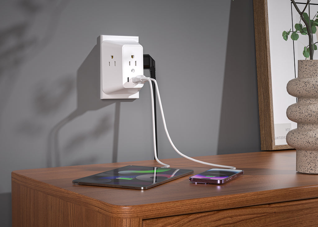 LAX Wall Plate Surge Protector Outlet Adapter with 3 Outlets, 2 USB-C Ports, and 1 USB Port