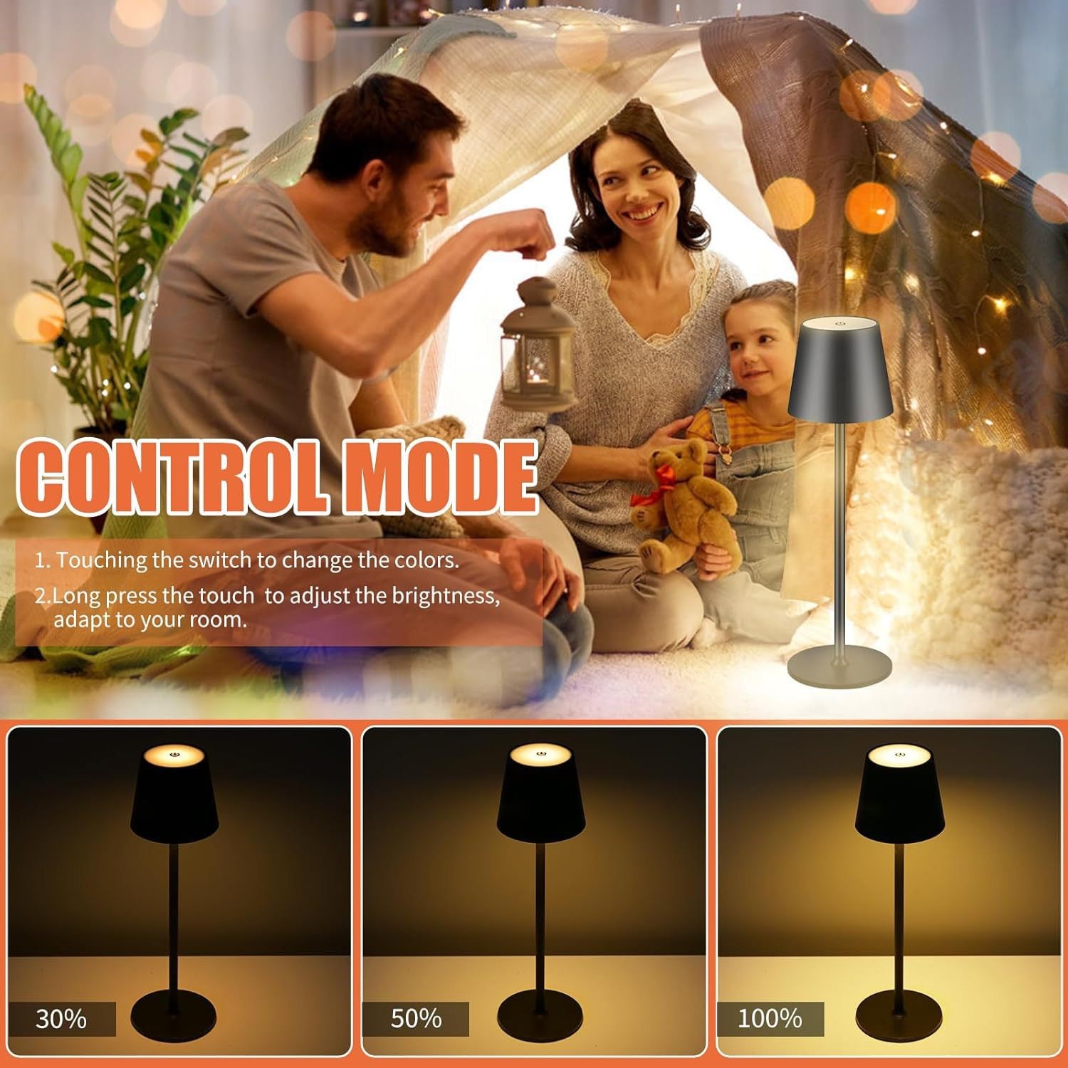 LAX Cordless Table Lamp – Portable Touch Lamp with 3 Lighting Modes & Stepless Dimming – Black & White