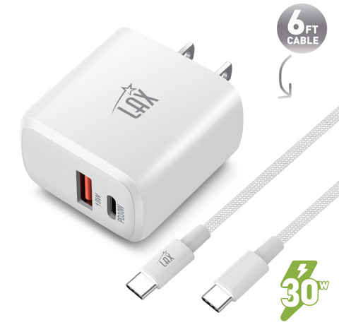 PD30W Fast charger with USB-C to USB-C - White