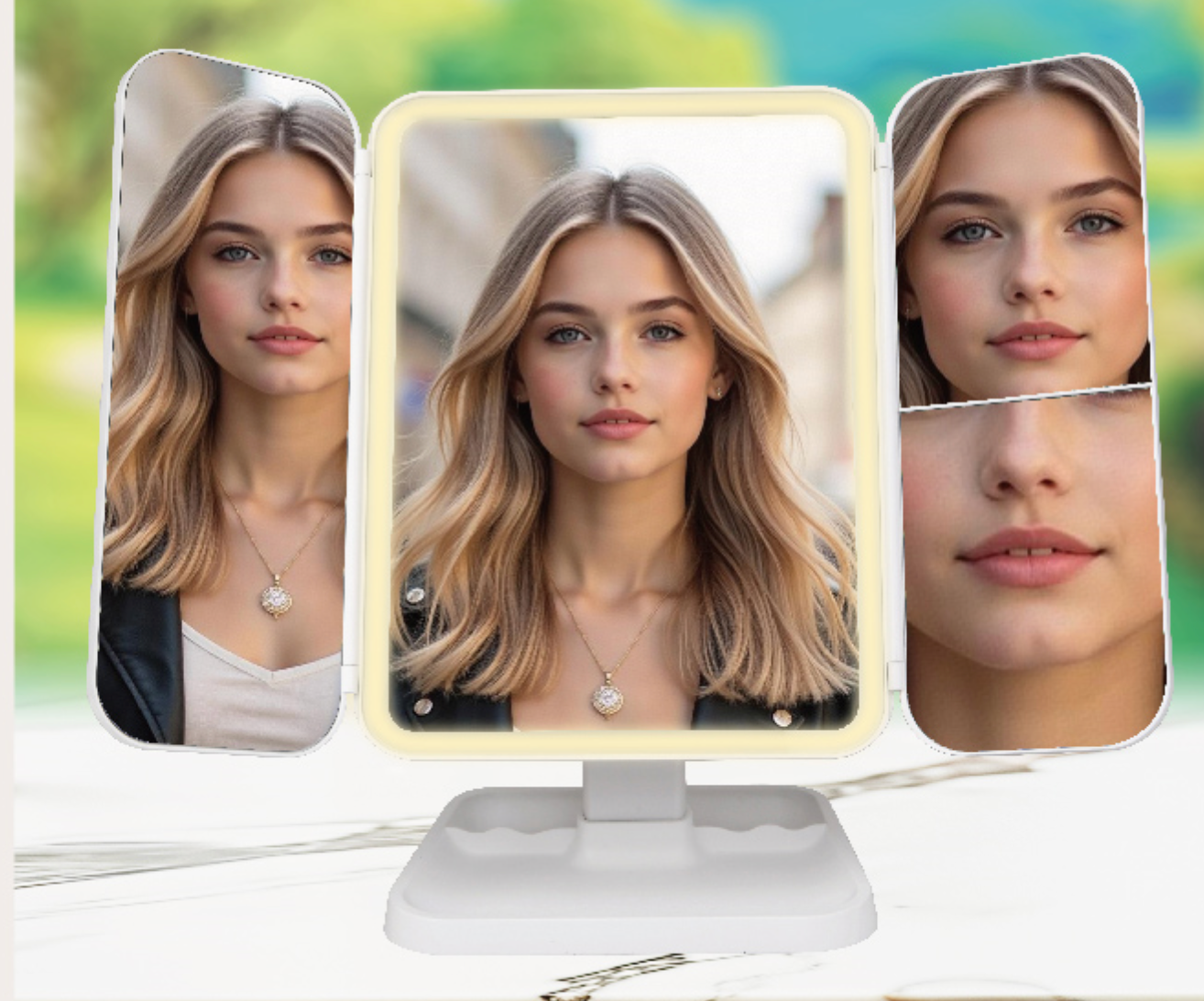 LAX Rechargeable Foldable LED Makeup Mirror – 1x/2x/3x Magnification | Multi-White Light