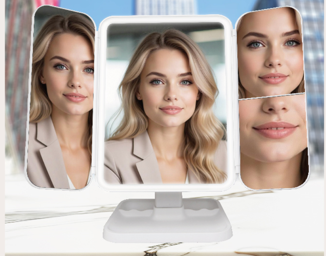 LAX Rechargeable Foldable LED Makeup Mirror – 1x/2x/3x Magnification | Multi-White Light