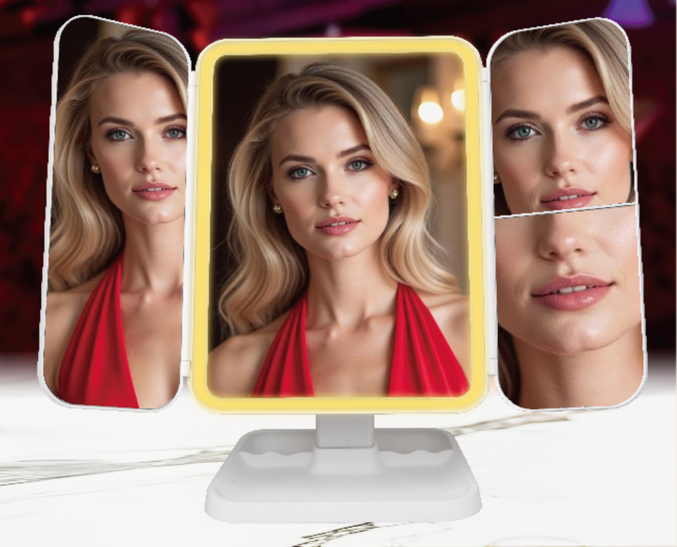 LAX Rechargeable Foldable LED Makeup Mirror – 1x/2x/3x Magnification | Multi-White Light