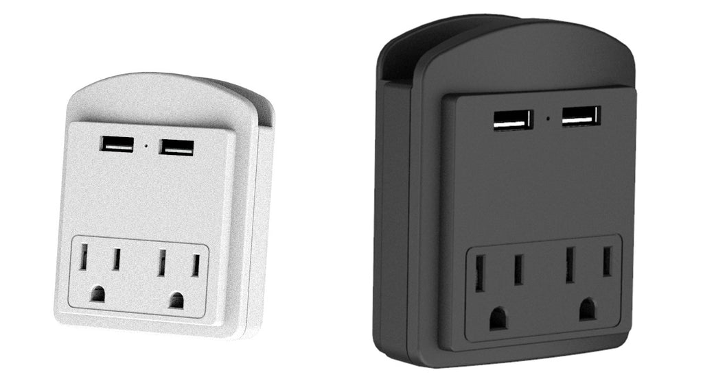 2 - Pack Surge Protector 2 Wall Outlets and 2 USB Ports - Black & White