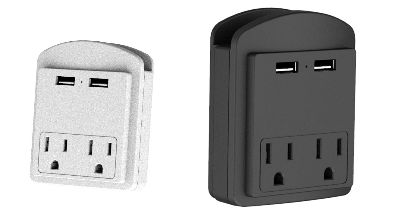 2 - Pack Surge Protector 2 Wall Outlets and 2 USB Ports - Black & White