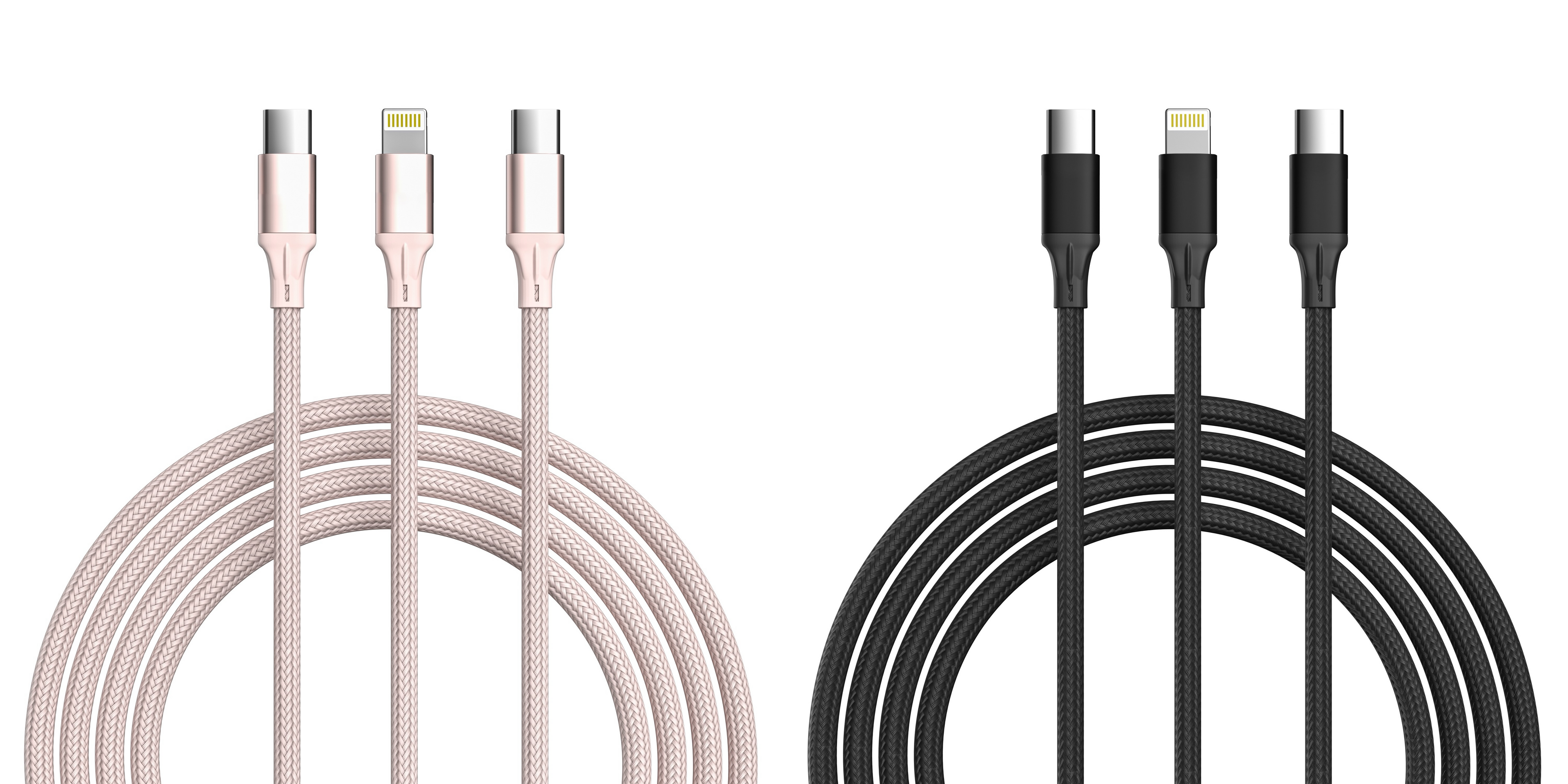 2-Pack 3-in-1 Charging Cable - Black & Pink