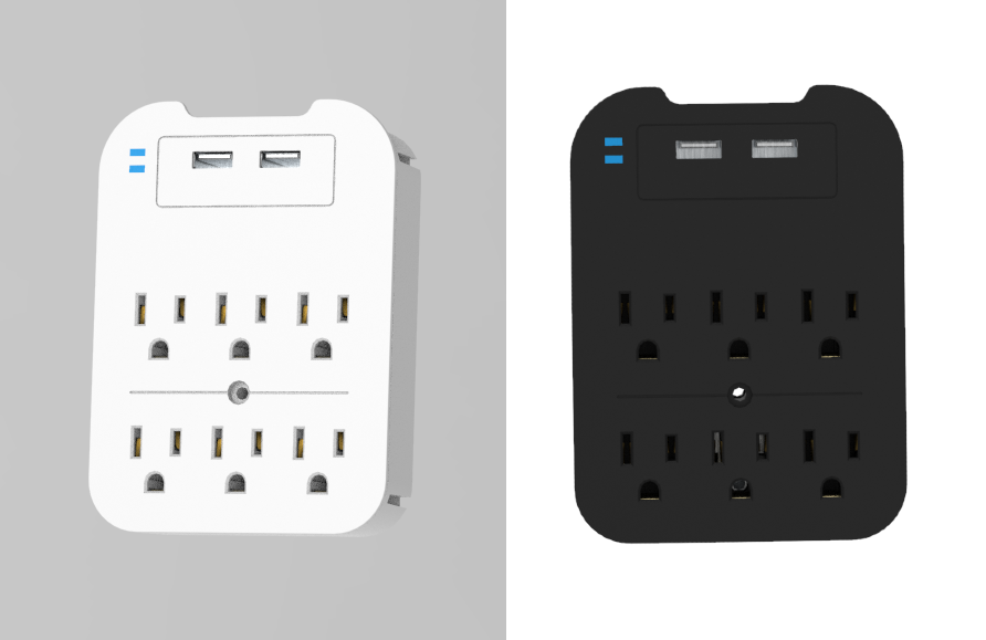 2-Pack Surge Protector 6 Wall Outlets and 2 USB Ports - Black & White