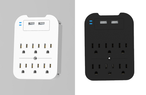 2-Pack Surge Protector 6 Wall Outlets and 2 USB Ports - Black & White