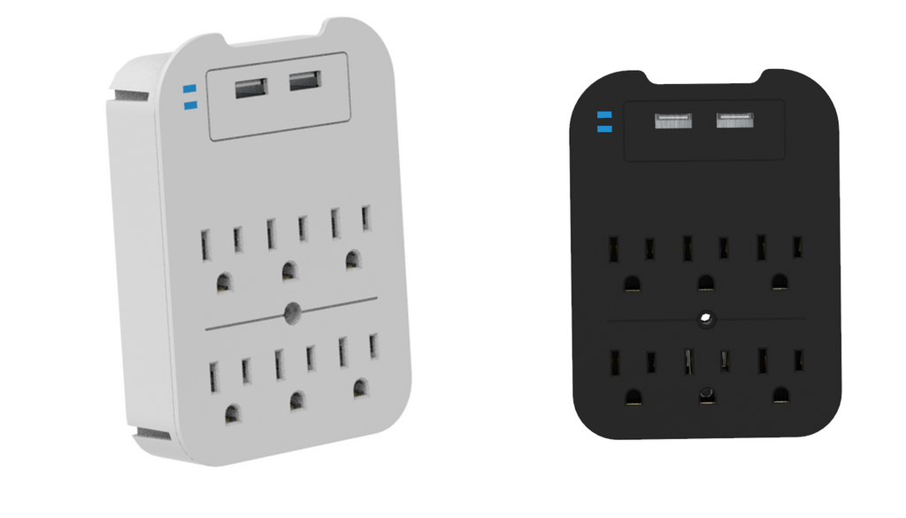 2-Pack Surge Protector 6 Wall Outlets and 2 USB Ports - Black & White
