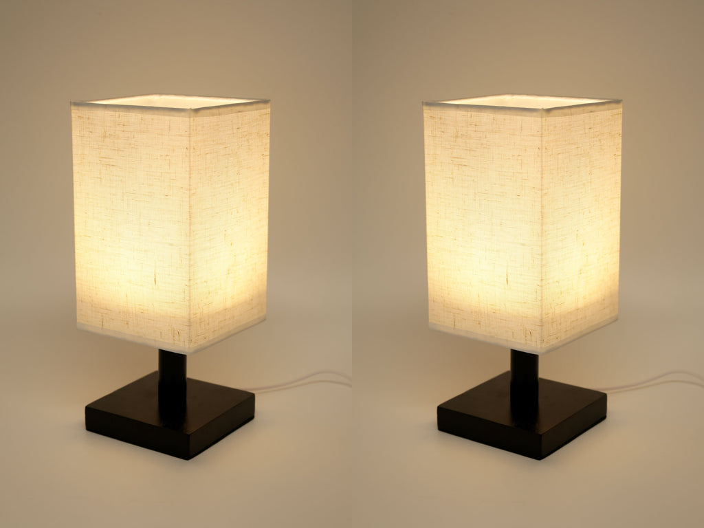 2-Pack LED Lamp - Fabric Square Shade - Black