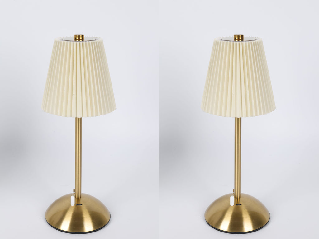 2-Pack LED Lamps - Pleated Fabric - Gold