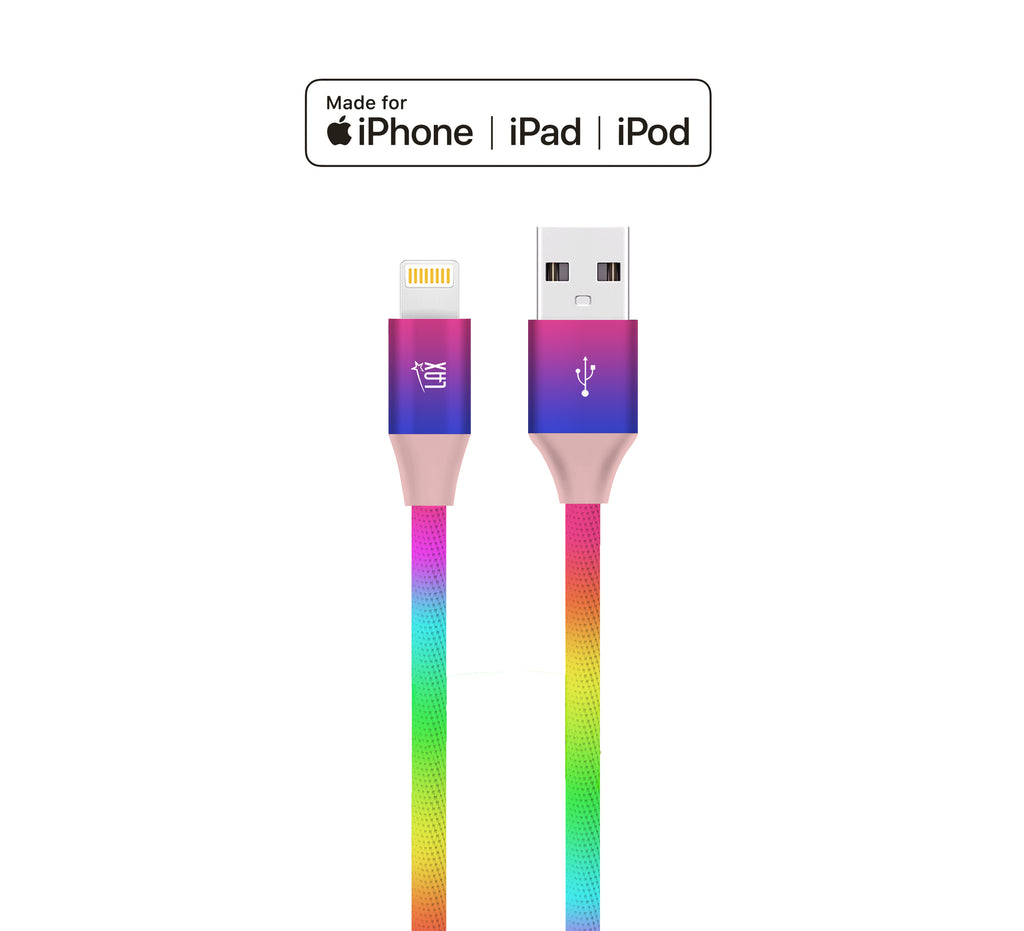 LAX iPhone Charger Lightning Cable - Rainbow MFi Certified Durable Bra –