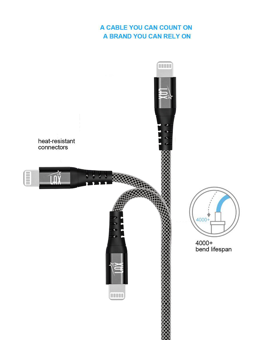 LAX USB C to Iphone Cable - 4 FT [Apple MFi Certified] Fast Charging Braided Sync Cord, Compatible with iOS Devices iPhone 11/11 Pro/11 Pro Max/XS Max/XS/XR/X/8 Plus/8, iPad & More